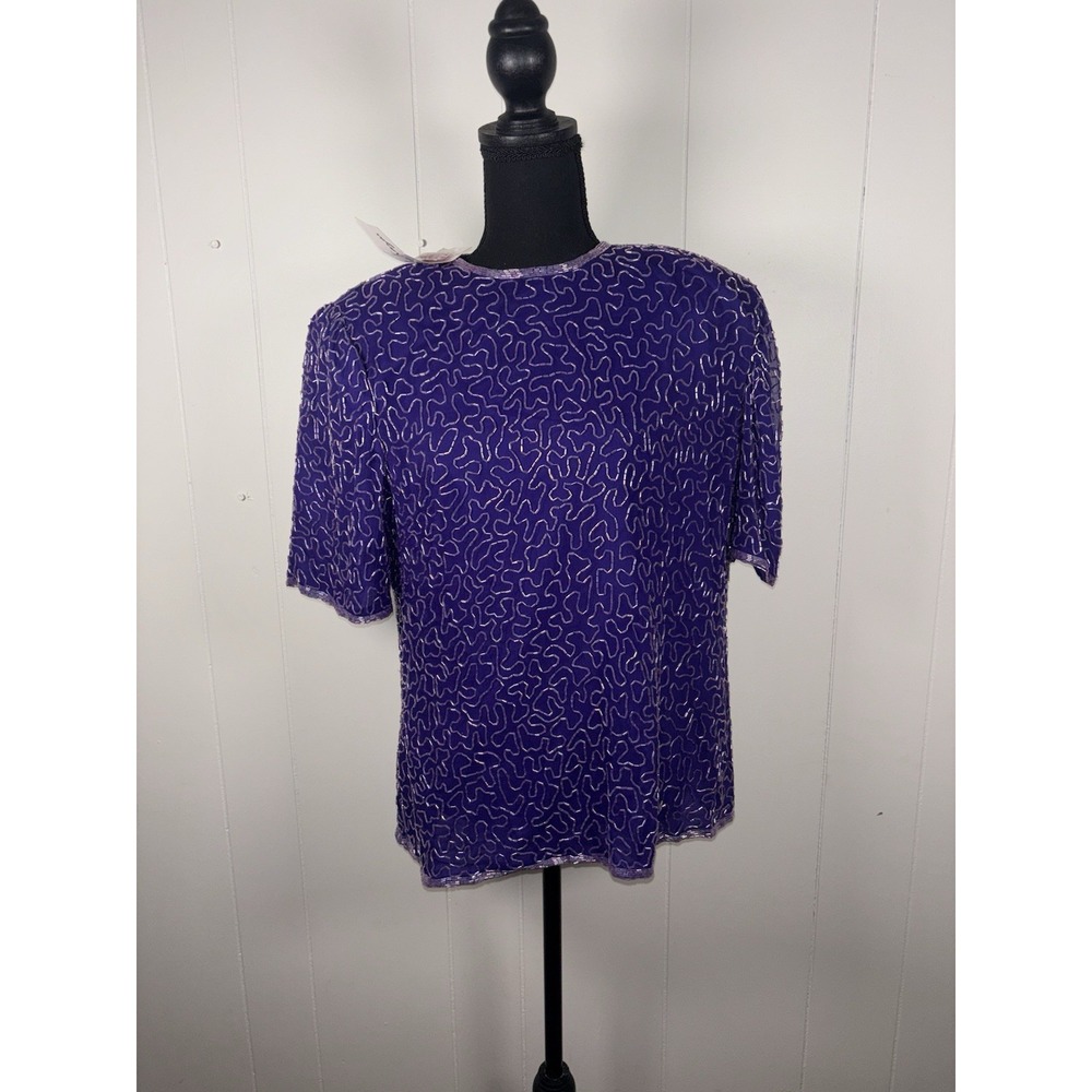lawrence kazar beaded top vintage purple silkโ xl NWT